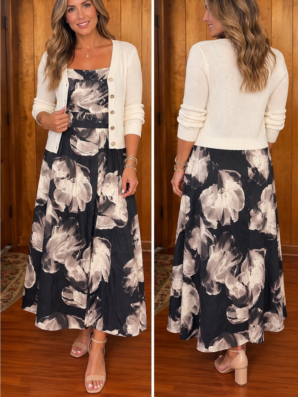 Simply Vera Vera Wang Black Maxi Dress with Cream Floral Print